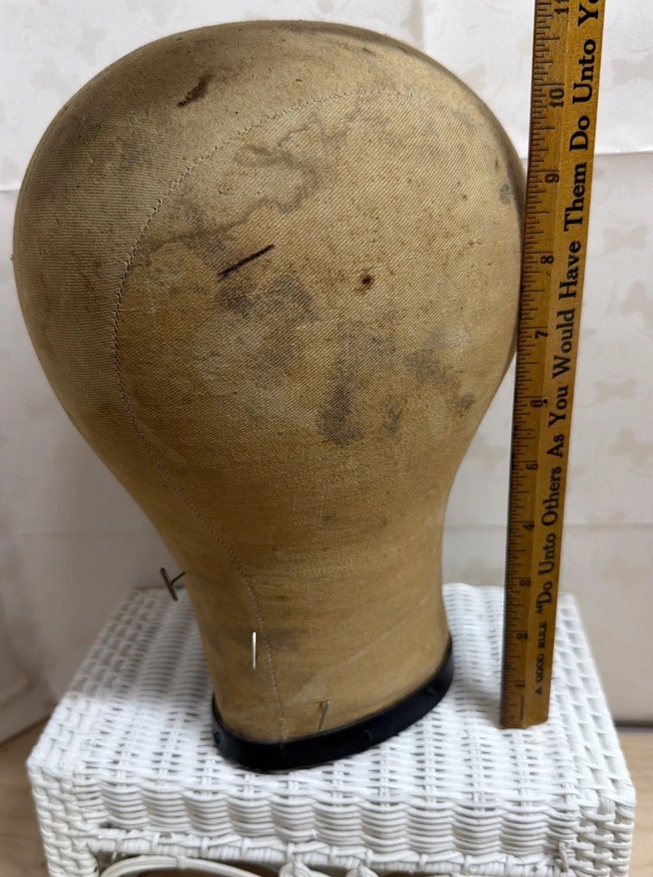 ANTIQUE MILLINERY HEAD Store Display Primitive Hat Mannequin w/ pins