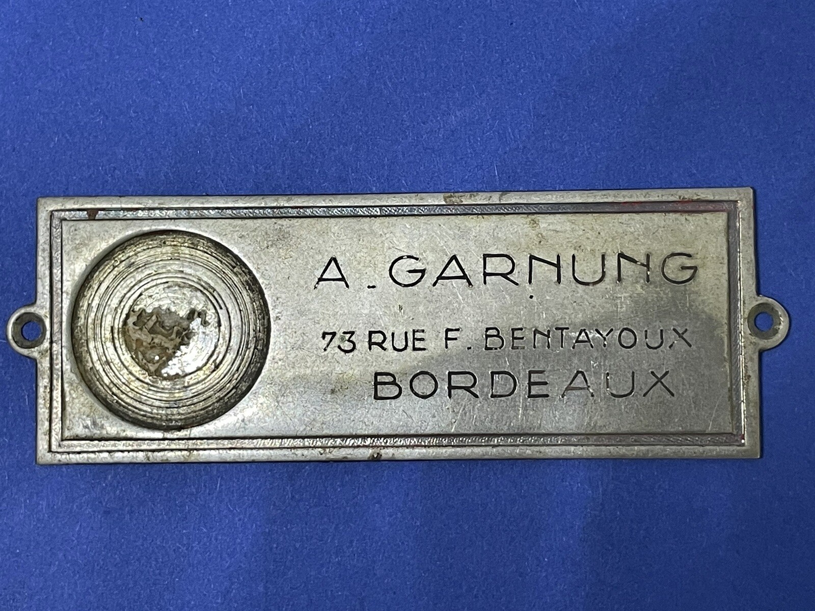 Old street plaque French address Bordeaux / old registration