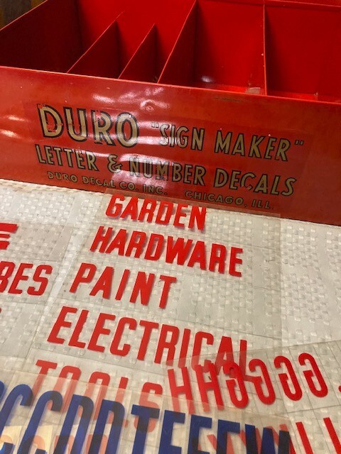Vintage Duro Sign Maker Letters + Numbers. Metal Case/ Display Box. 14 x 14 x 6″