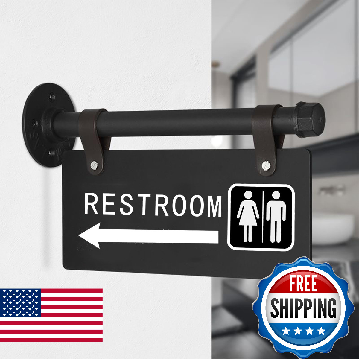 Double Sided Metal Restroom Sign for Business，11″ x 6″，Unisex Bathroom Sign with