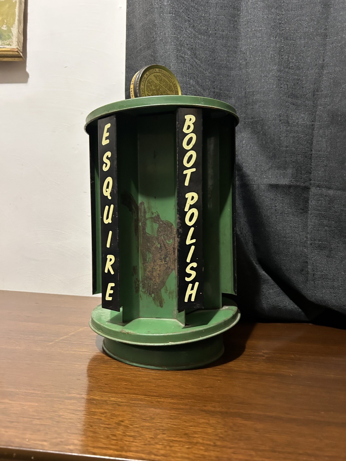 Esquire Boot Shoe Polish Antique Early Store Metal Rotating Display Rare