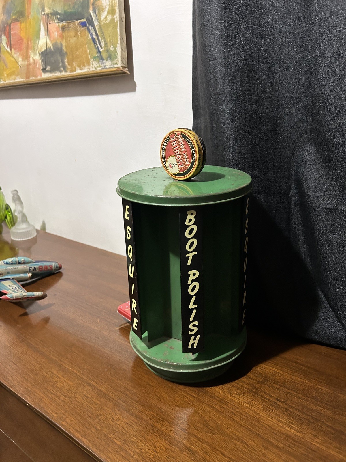 Esquire Boot Shoe Polish Antique Early Store Metal Rotating Display Rare