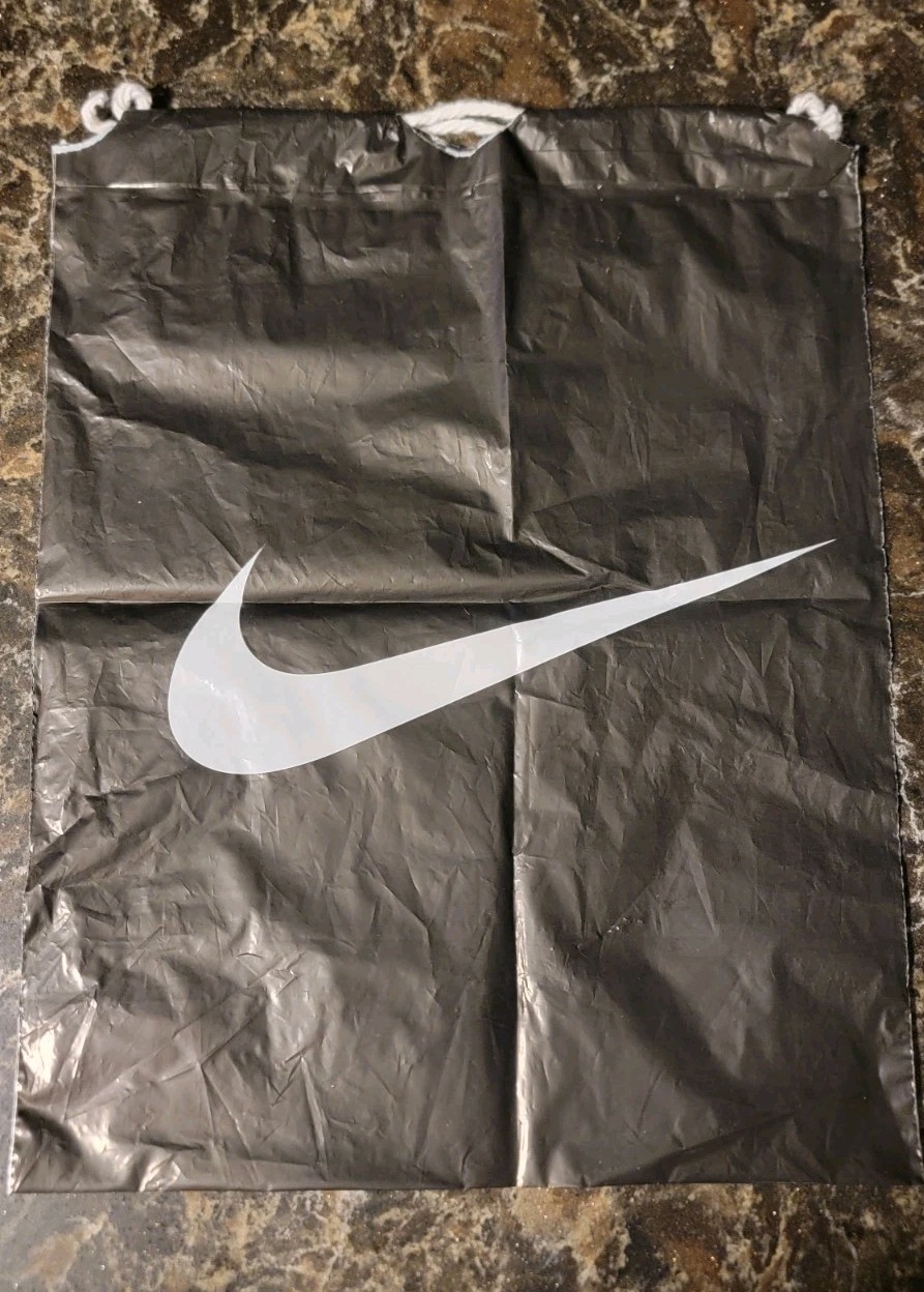 Vintage – 1990s NIKE Advertising Retail Black Poly Drawstring Bag 15″ x 12″