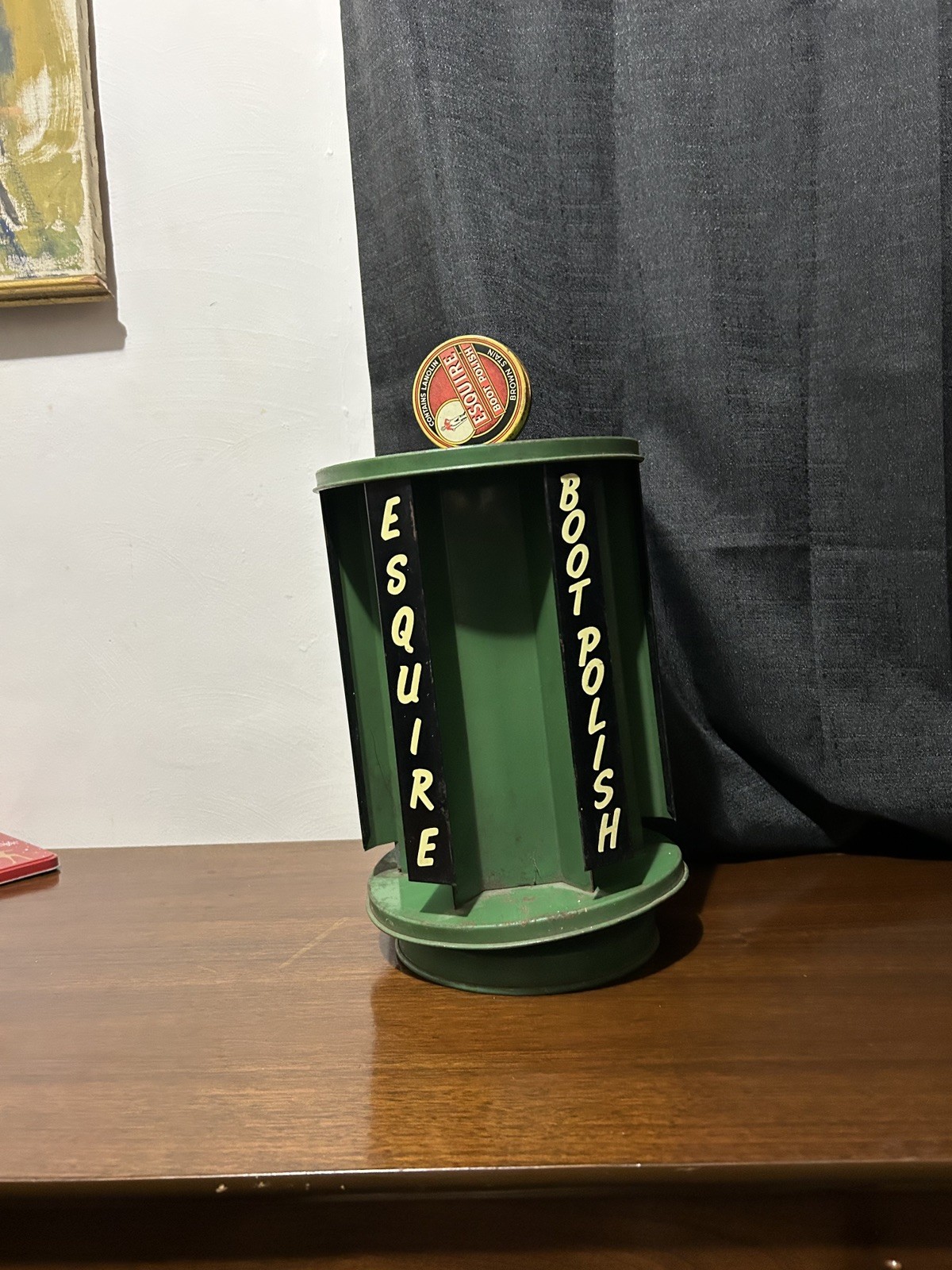 Esquire Boot Shoe Polish Antique Early Store Metal Rotating Display Rare