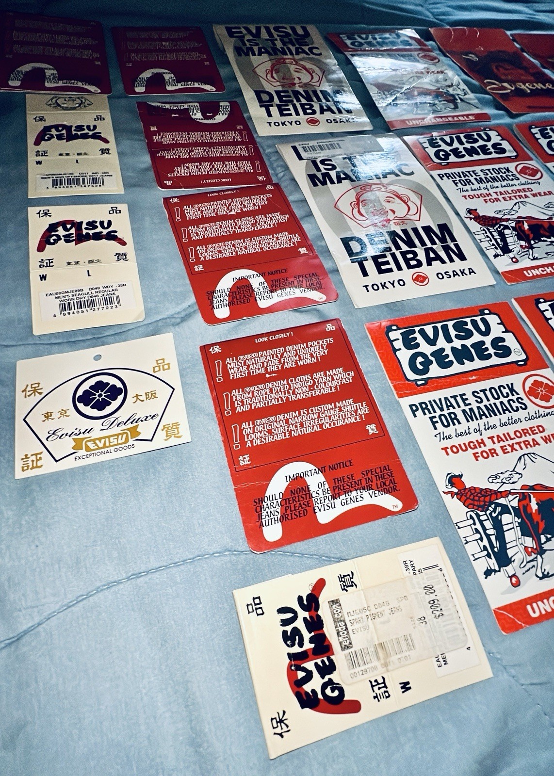 Lot Of 27 Original Evisu Genes Jeans Back Pocket Paper Store Flash Tags