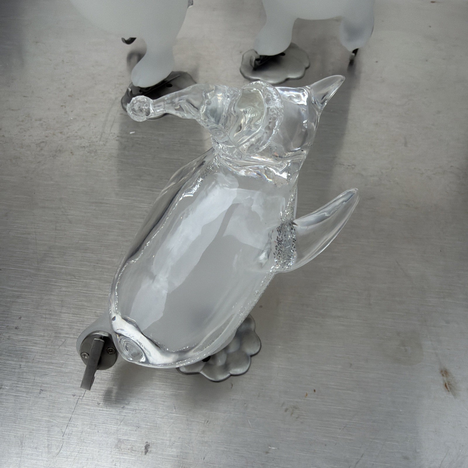 Lot Of 3 Lucite Penguin On Ice Skates MCM Clear & Frosted Movie Prop- Vintage