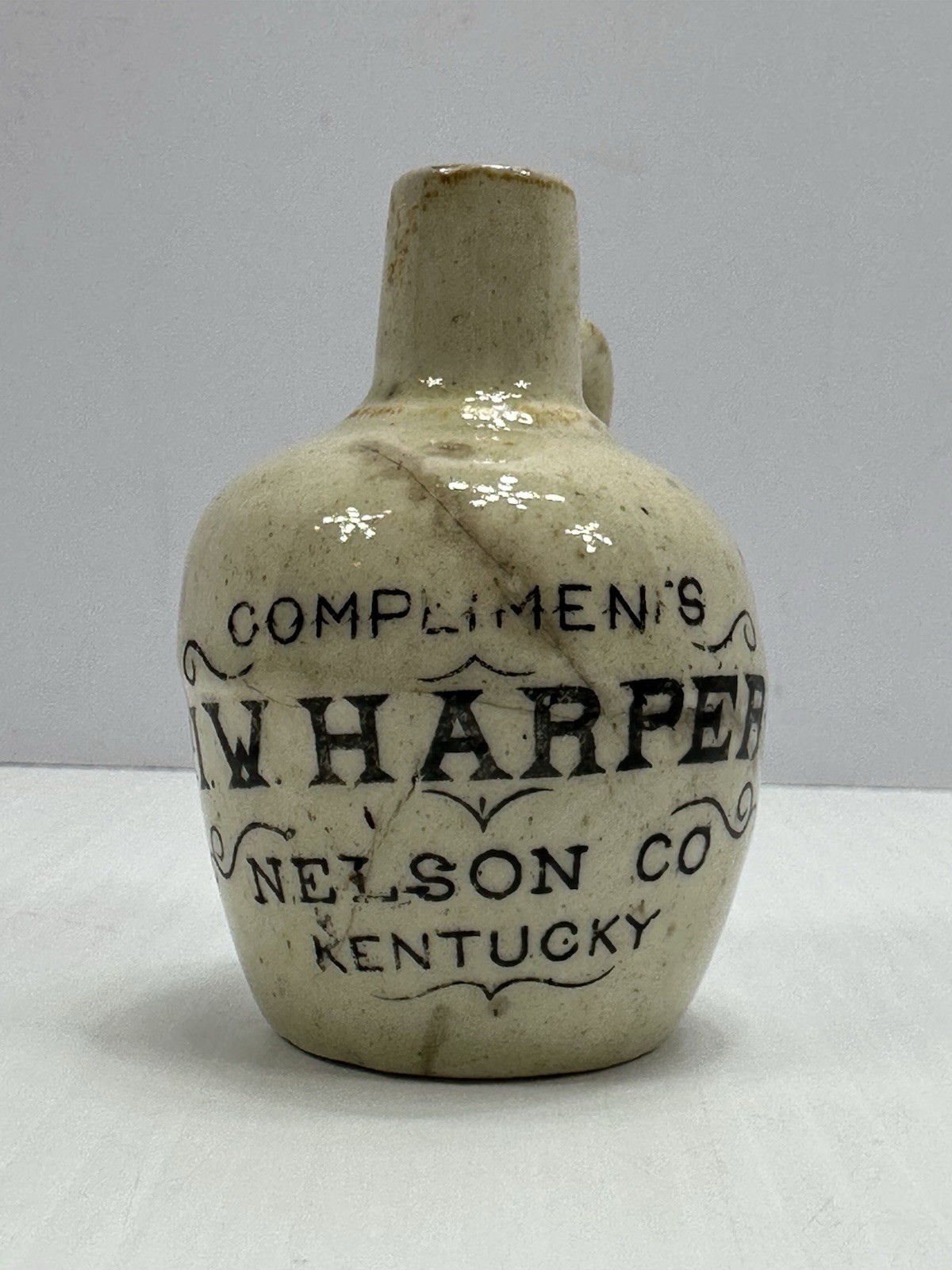 Antique I W Harper Nelson Co Kentucky Whiskey Stoneware Mini Jug Advertisement