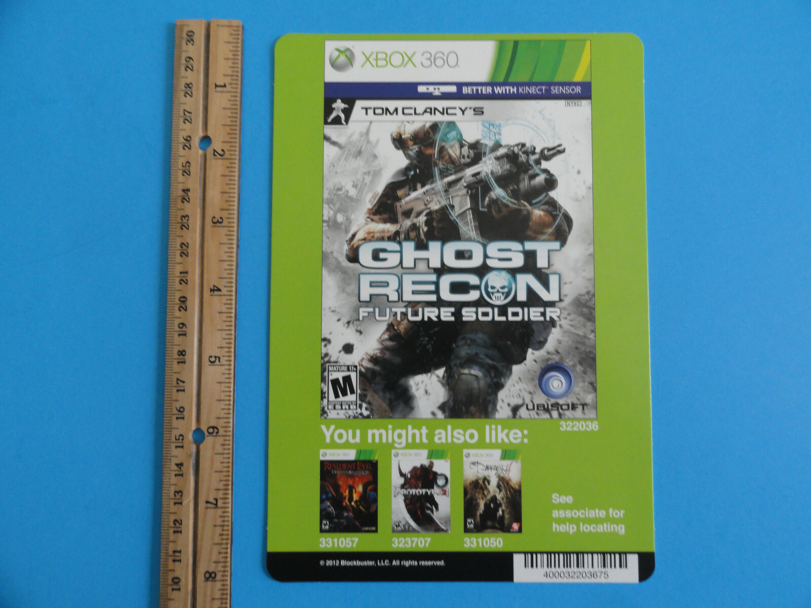 XBOX 360 GHOST RECON FUTURE SOLDIER BLOCKBUSTER VIDEO BACKER CARD 5″X8″ NO GAME