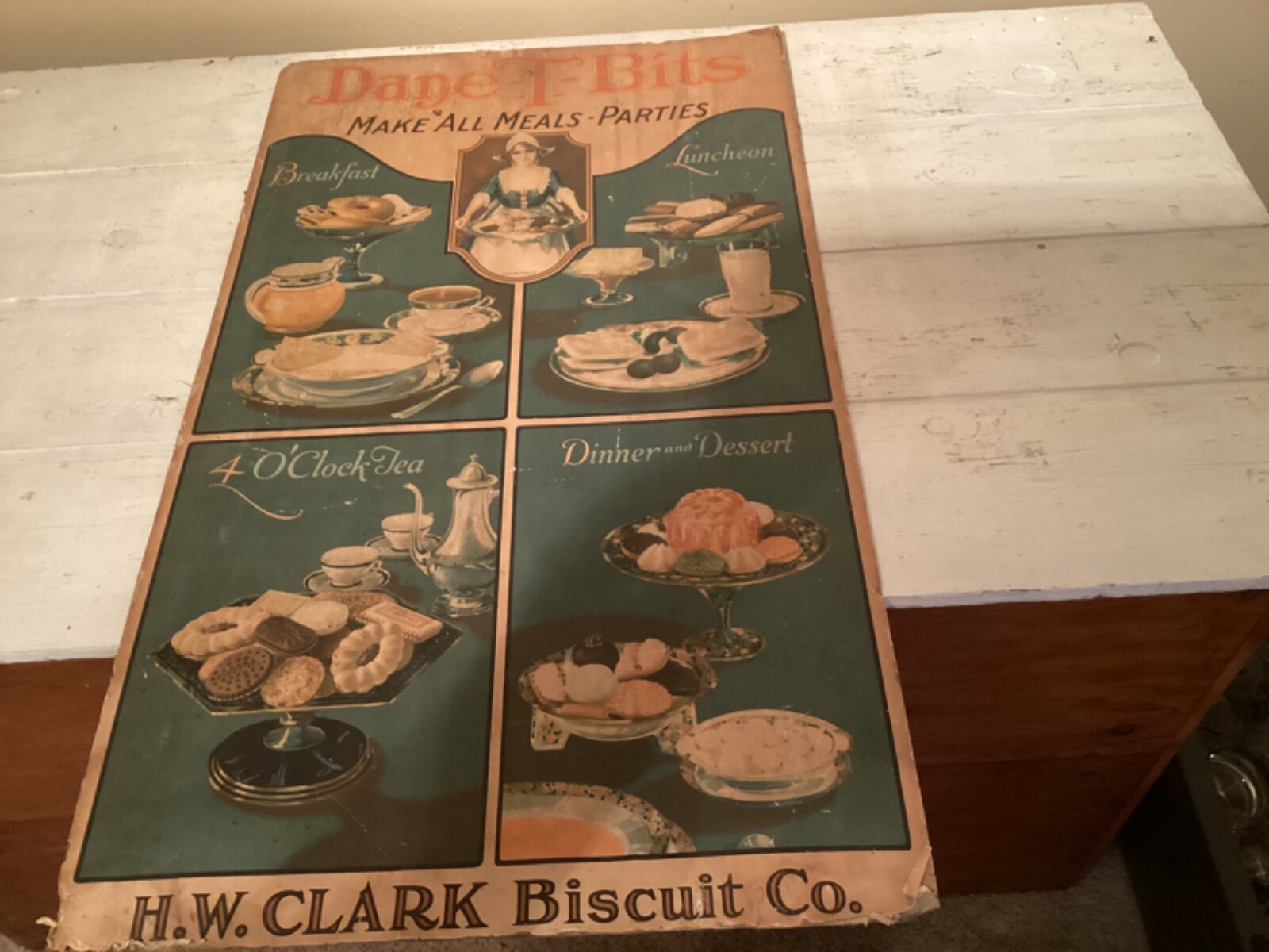 Early 1900s H.W. Clark Biscuit Dane-T-Bits Cardboard Store Display