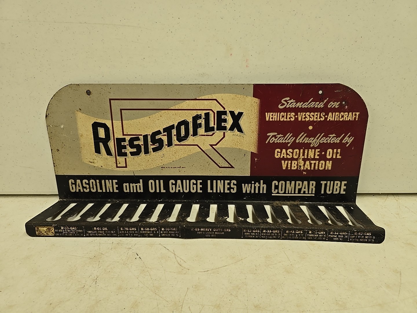 Vintage Resistoflex Gasoline Oil Lines Advertising Store Display Rack Sign