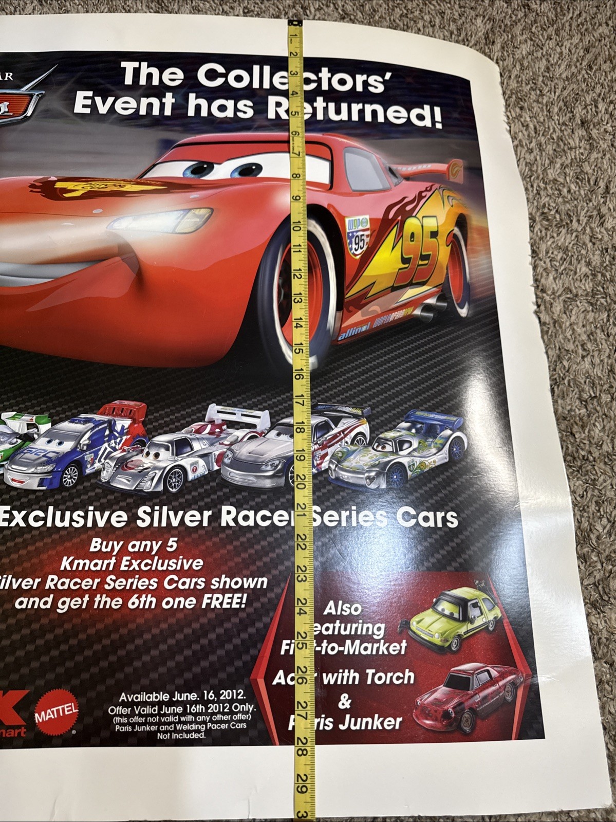 2012 Disneys Cars Diecast Toys Mattel Kmart Store Display Sign Poster 30×30” in