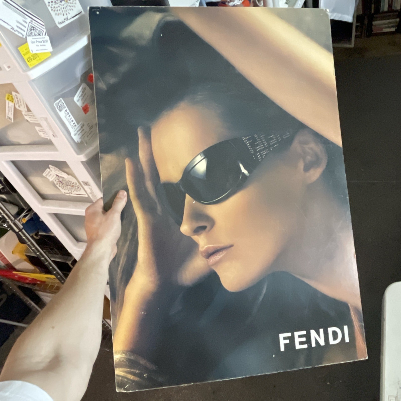 Vintage Double Sided Fendi Sunglasses Store Advertisement Poster – Thick Hanging