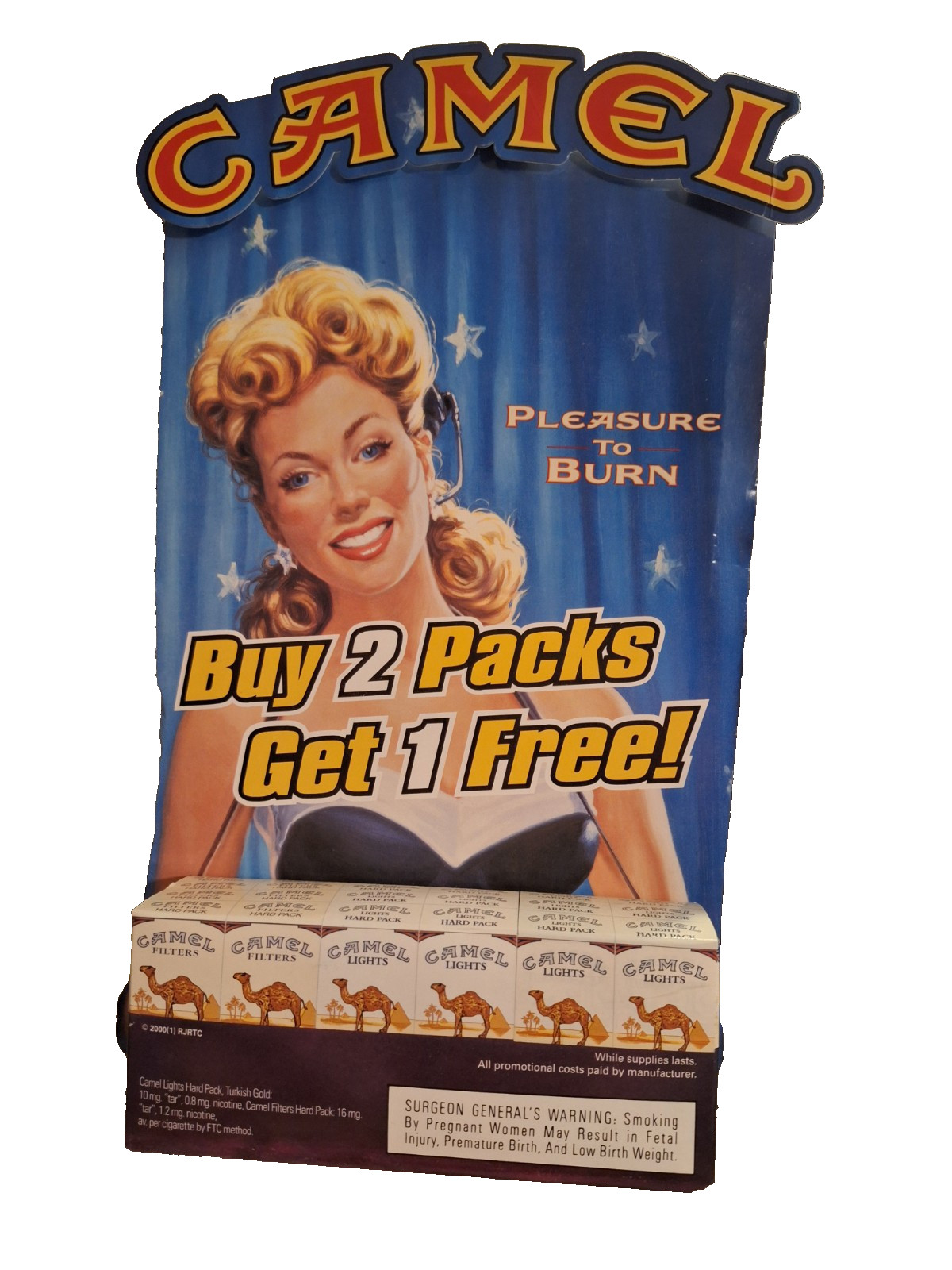 Vintage CAMEL Cigarettes Carton Store Display Advertising Standee 15.5″H x 11″W
