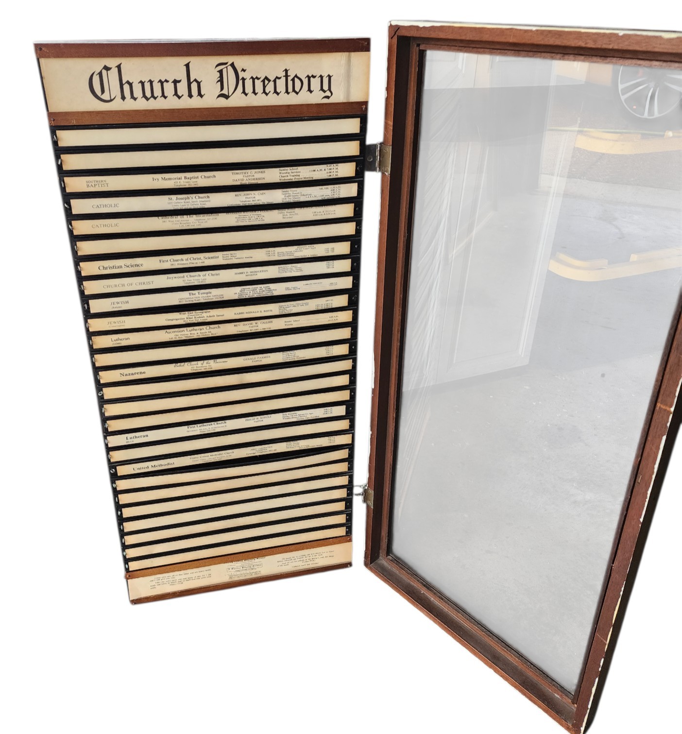 Unique Nashville Wood Wall Display Cabinet Case Glass Door Church Directory Vint