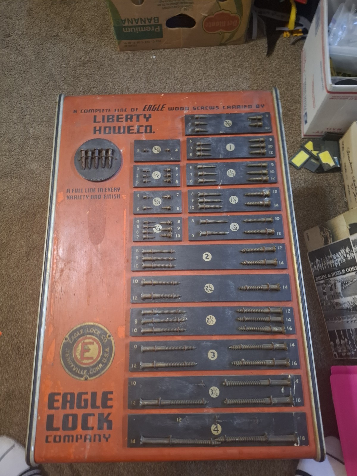 Vintage Eagle Lock Wood Screws Sign Display Advertising Salesmen Sample Rare