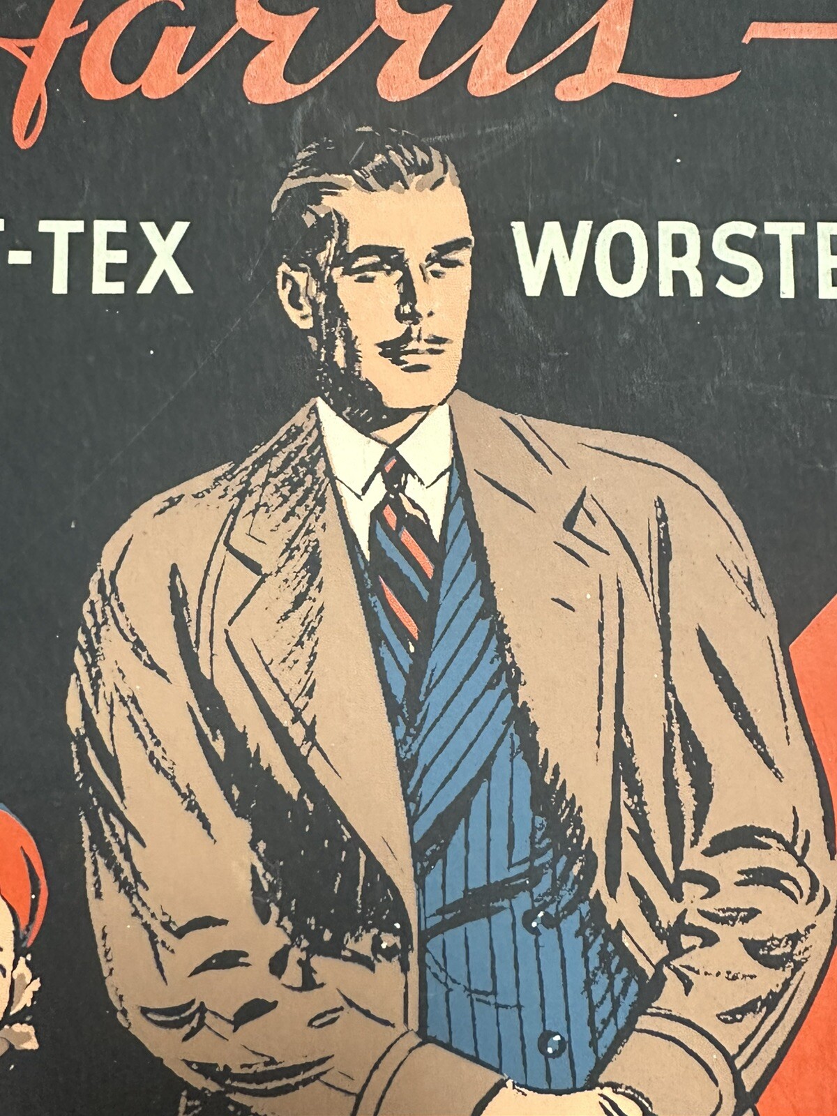 Vintage Harris Twist-Tex Worsteds Wool Clothing Cardboard Ad Store Sign Rare