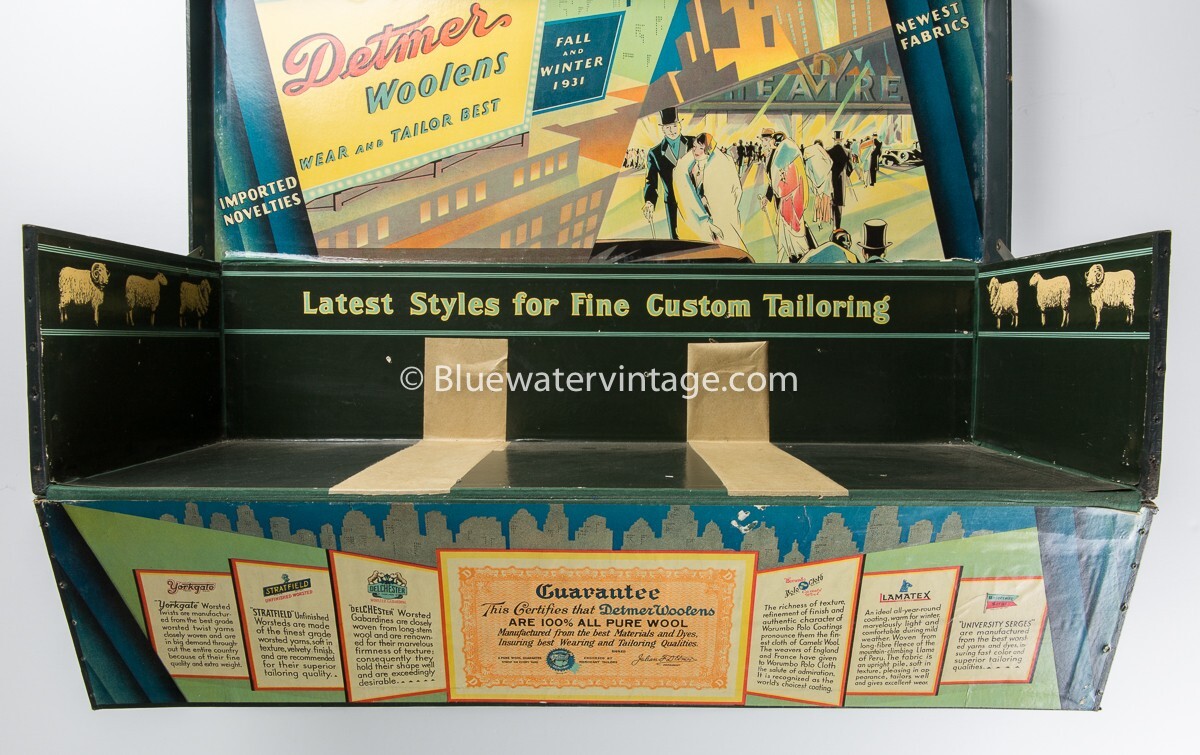 1931 Detmer Woolen Salesman Sample Fabric Display Box Amazing Deco Graphics EX!
