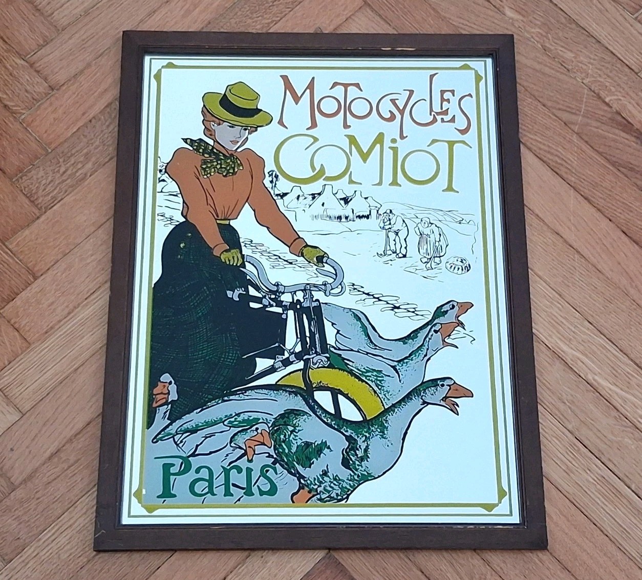 SILKSCREEN MIRROR ADVERTISING FRAME-MOTOCYCLES COMIOT PARIS-70s-VINTAGE
