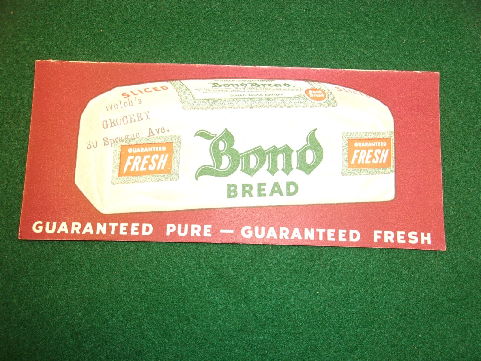 RARE OLD VTG ANTIQUE 1920s-1930s STORE DISPLAY CARD: “BOND BREAD” PURE & FRESH