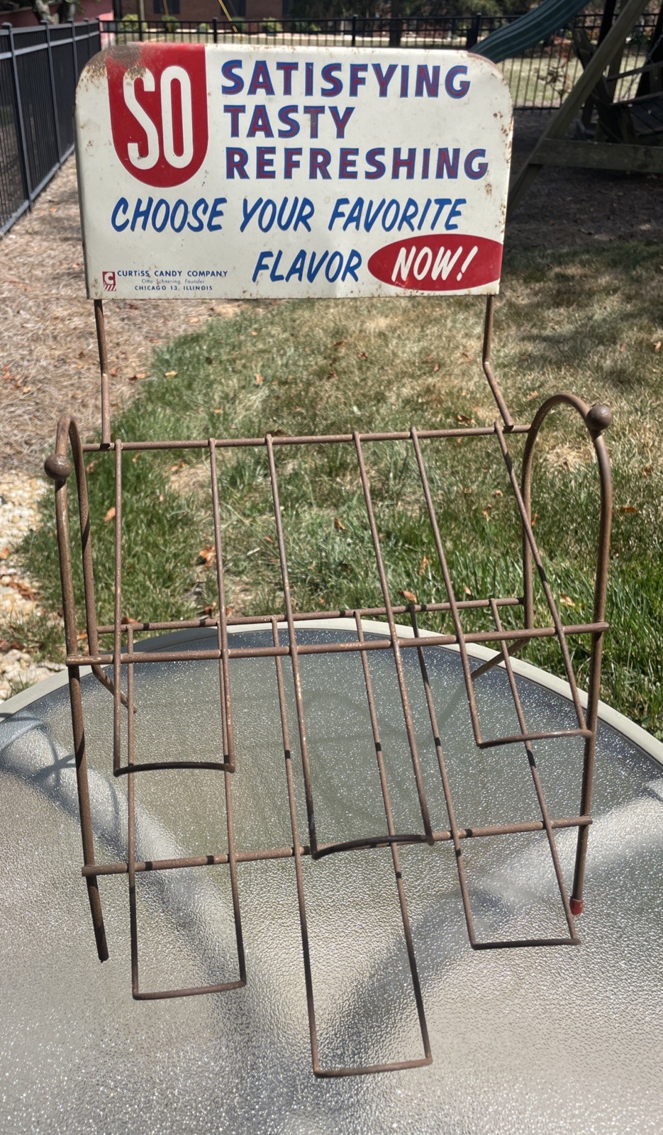 VTG 1943-1963 Curtiss Candy Metal Wire Countertop Rack Display Sign Chicago IL