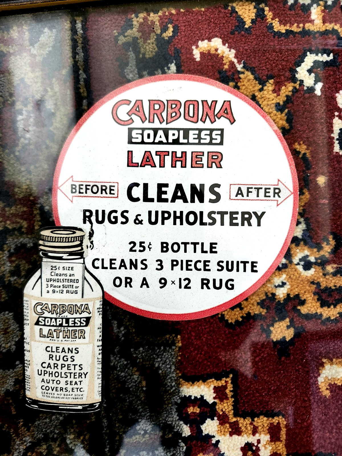 1940s Uniquely Framed Store Display Ad for Carbona Soapless Lather 13×11