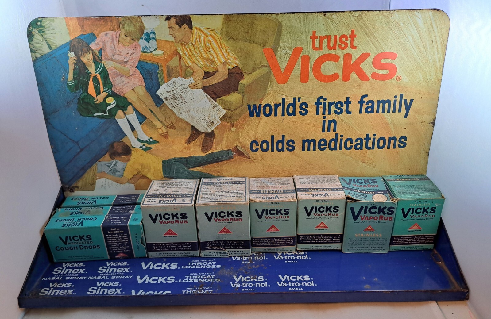 Vintage Metal Advertising Vicks Store Display, Old Stock Boxes, Movie Prop!