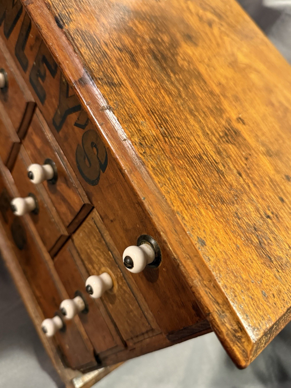Antique Crowley’s Needles Advertising Display Multi Drawer Cabinet general store