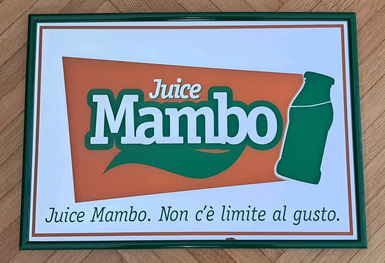 ADVERTISING MIRROR SIGN/FRAME-JUICE MAMBO JUICES-MIRROR-90′-VINTAGE