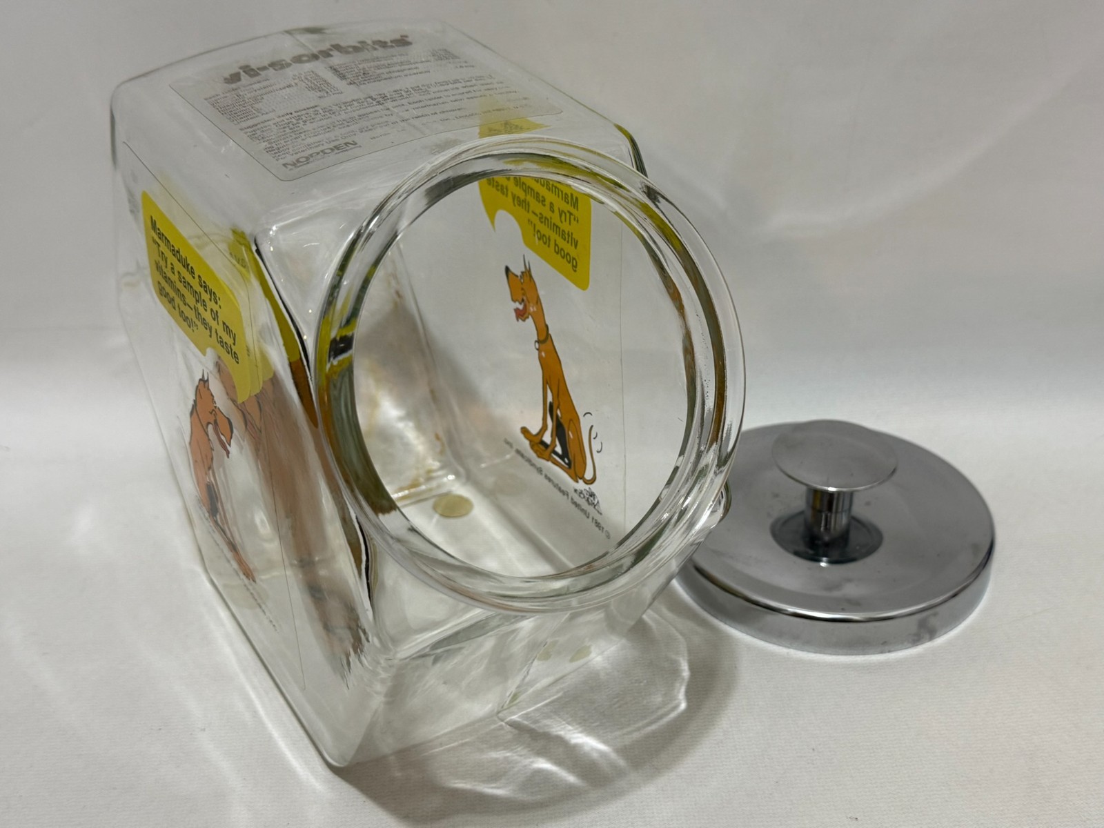 Vintage 1981 Marmaduke Retail Glass Countertop Store Display Dog Vitamin Sample