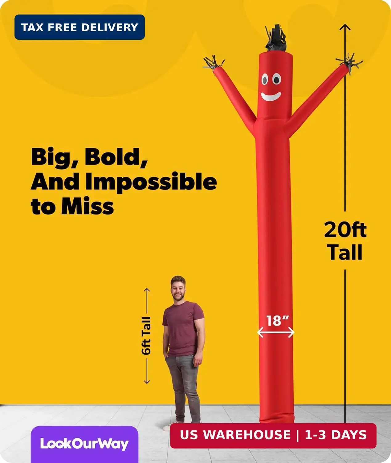 LookOurWay Air Dancers Inflatable Tube Man Attachment – 20 Feet Tall Wacky Wavin