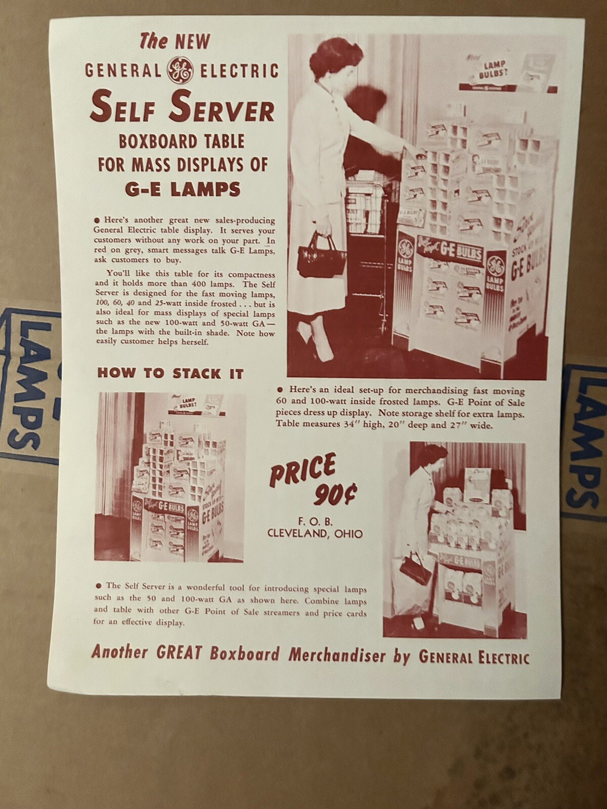 Amazing NOS Vtg GE Advertising Cardboard Display. Box & Instructions