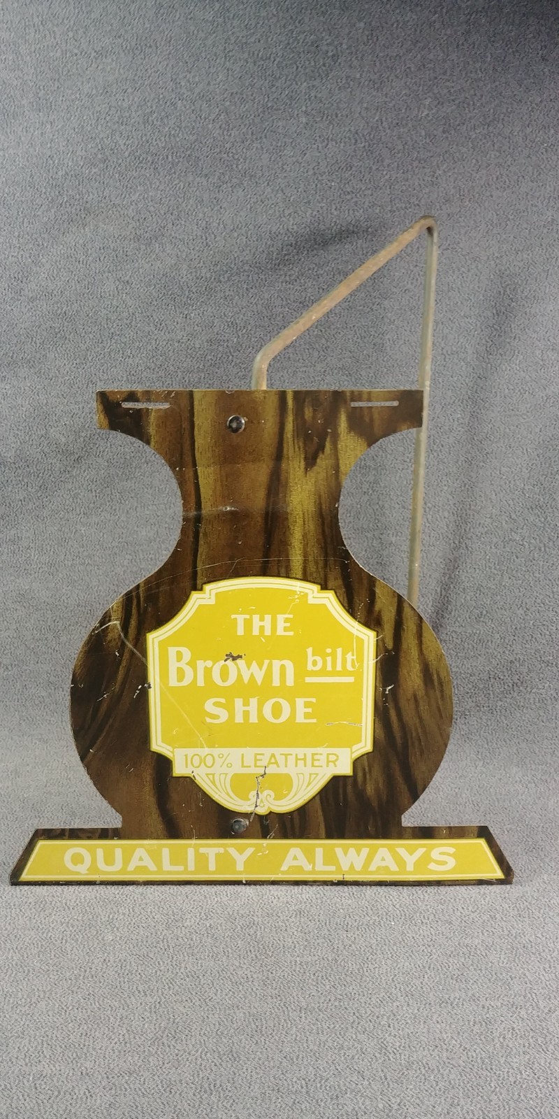 Display Case Metal Stand Ad Sign Buster Brown Bilt Shoe Leather Antique 7″x7″