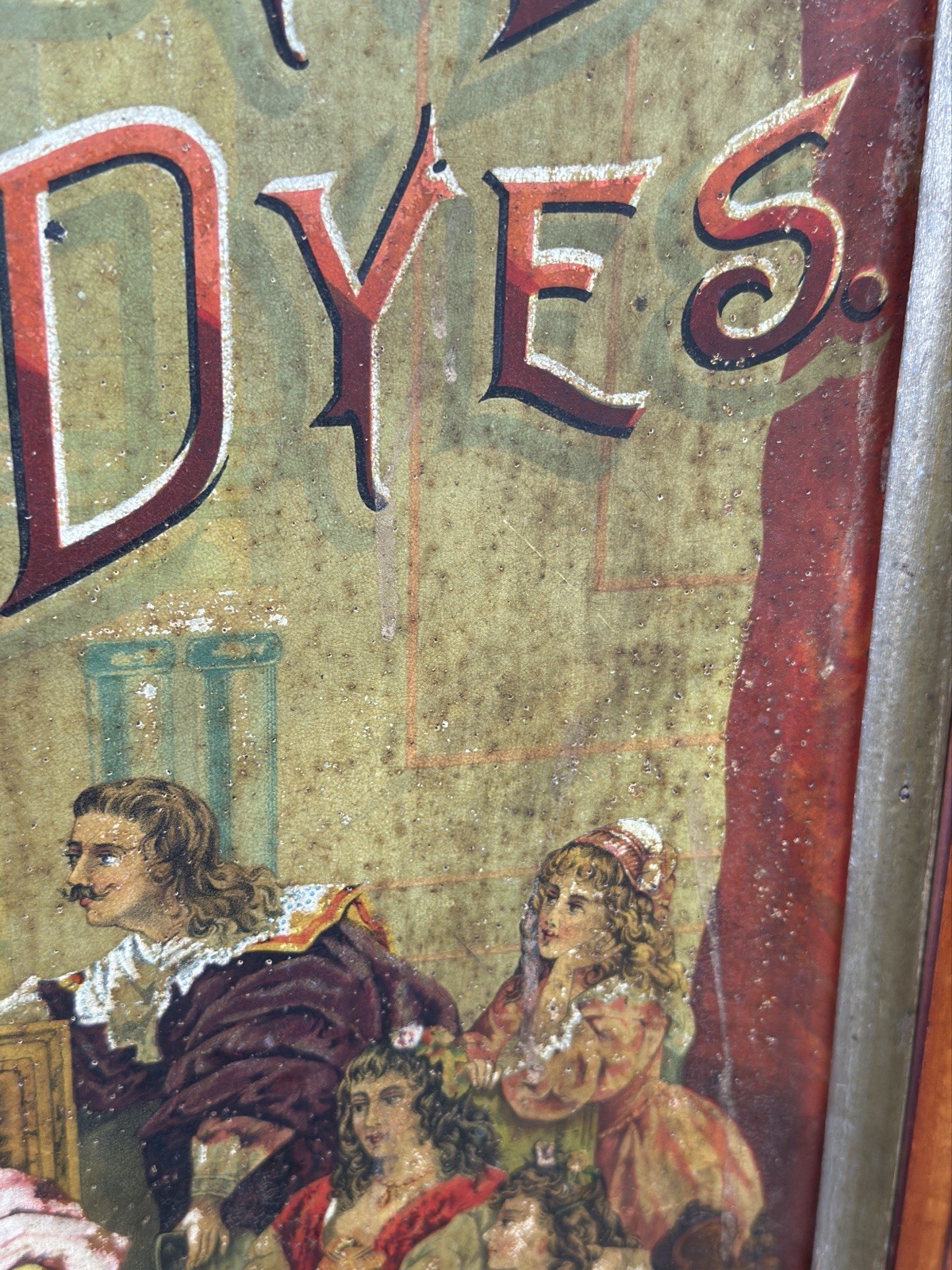 Diamond Dyes Display Cabinet – Antique Tin Litho country Store rare jester