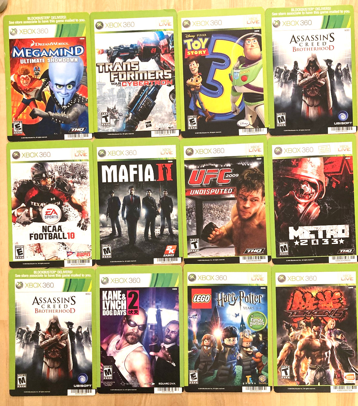 XBOX 360 TRANSFORMERS , LEGO BLOCKBUSTER VIDEO SHELF BACKER CARD LOT 12 NO GAMES