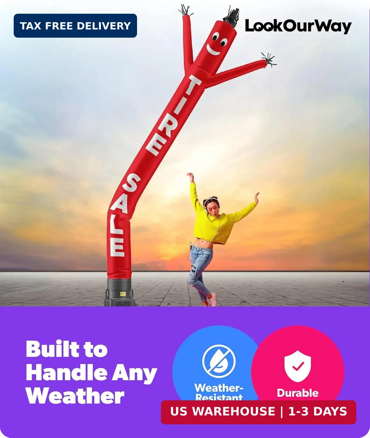 LookOurWay Air Dancers Inflatable Tube Man Attachment – 20 Feet Tall Wacky Wavin