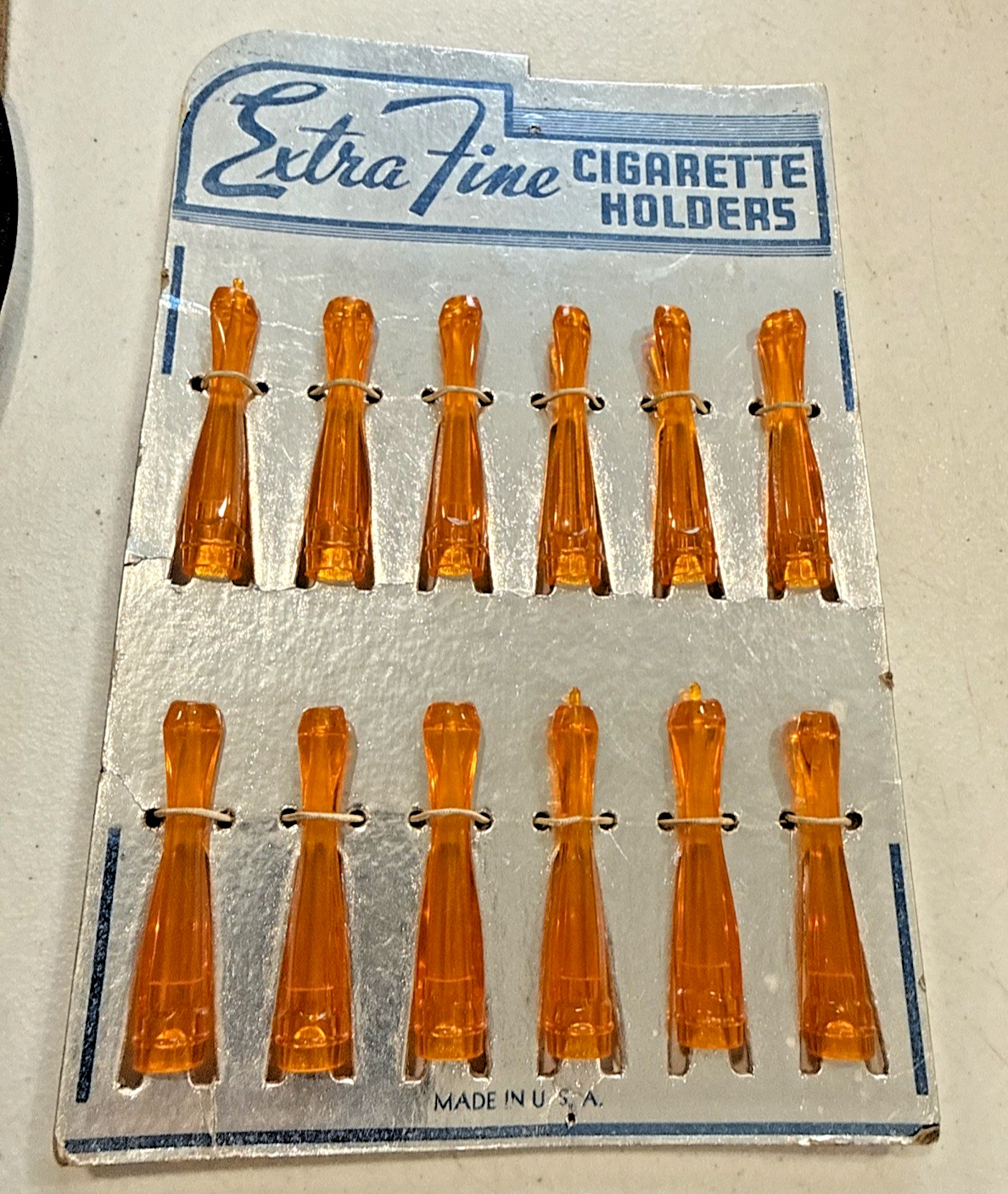 Extra Fine Cigarette Holders Orange Plastic Orig Store Display 12 Silver Blue