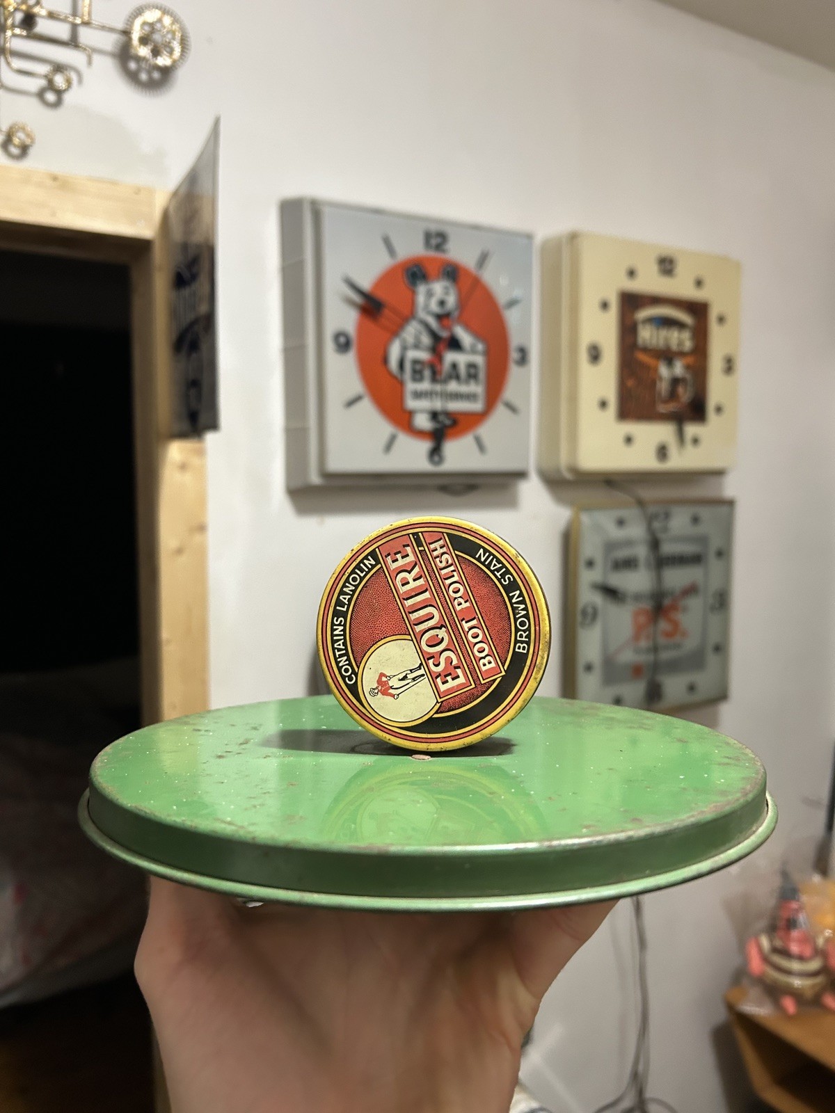 Esquire Boot Shoe Polish Antique Early Store Metal Rotating Display Rare
