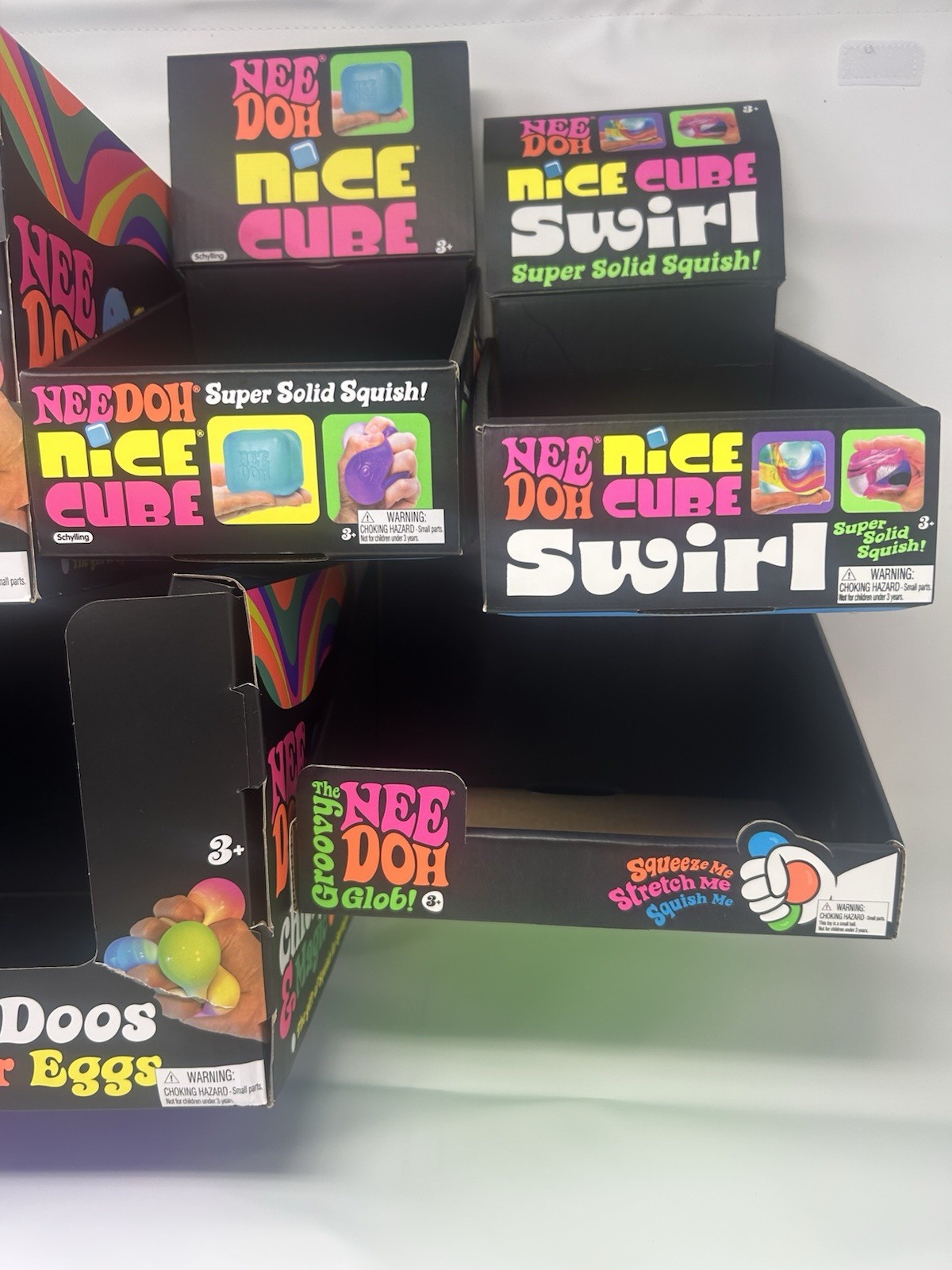 Lot of 5 Schylling NeeDoh Store Display Boxes – Eggs, Cubes & Color Change EMPTY