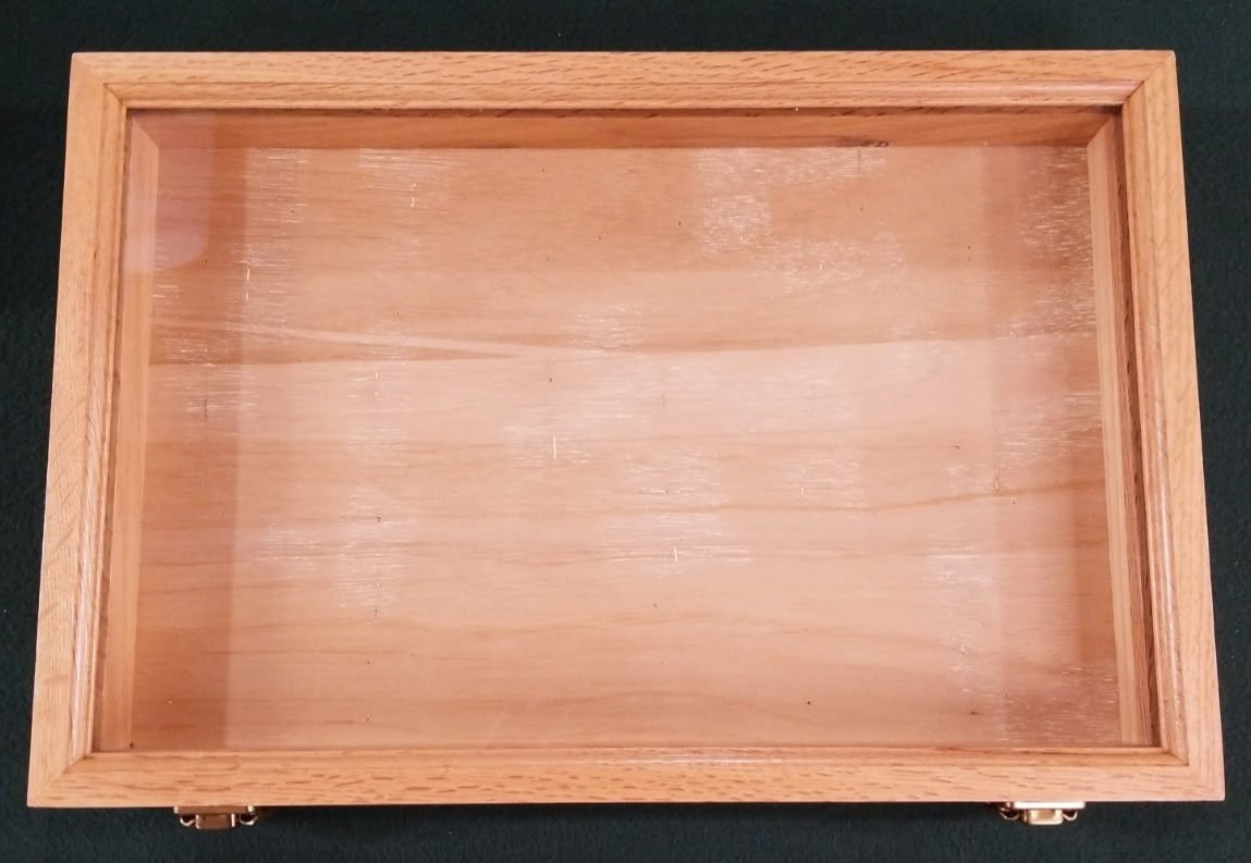 Vintage Solid Oak/Glass Hinged/Clasp Collector Display Case 18x12x2.5