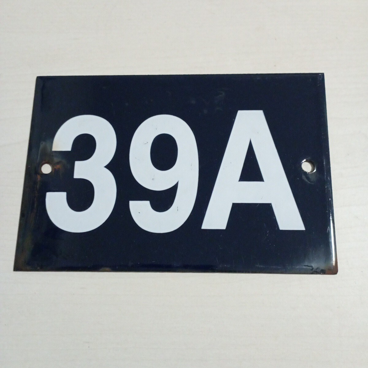 Old street number, house enamelled plaque, 15×10 cm, blue No. 39 A