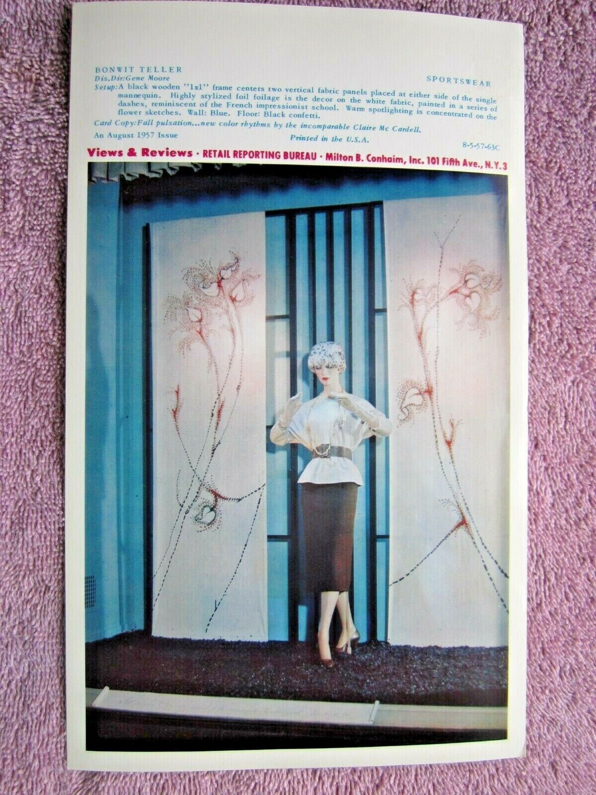 1957 BONWIT TELLER STORE WINDOW DISPLAY CLAIRE McCARDELL PHOTOGRAPH PRINT #213