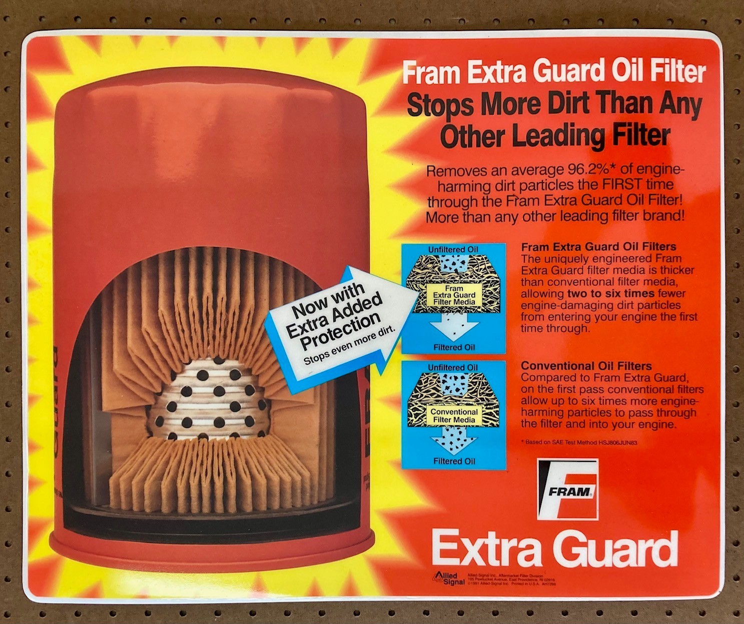 NOS Vintage 1991 Fram Oil Filter AH7268 20 x 16 Advertising Counter Mat