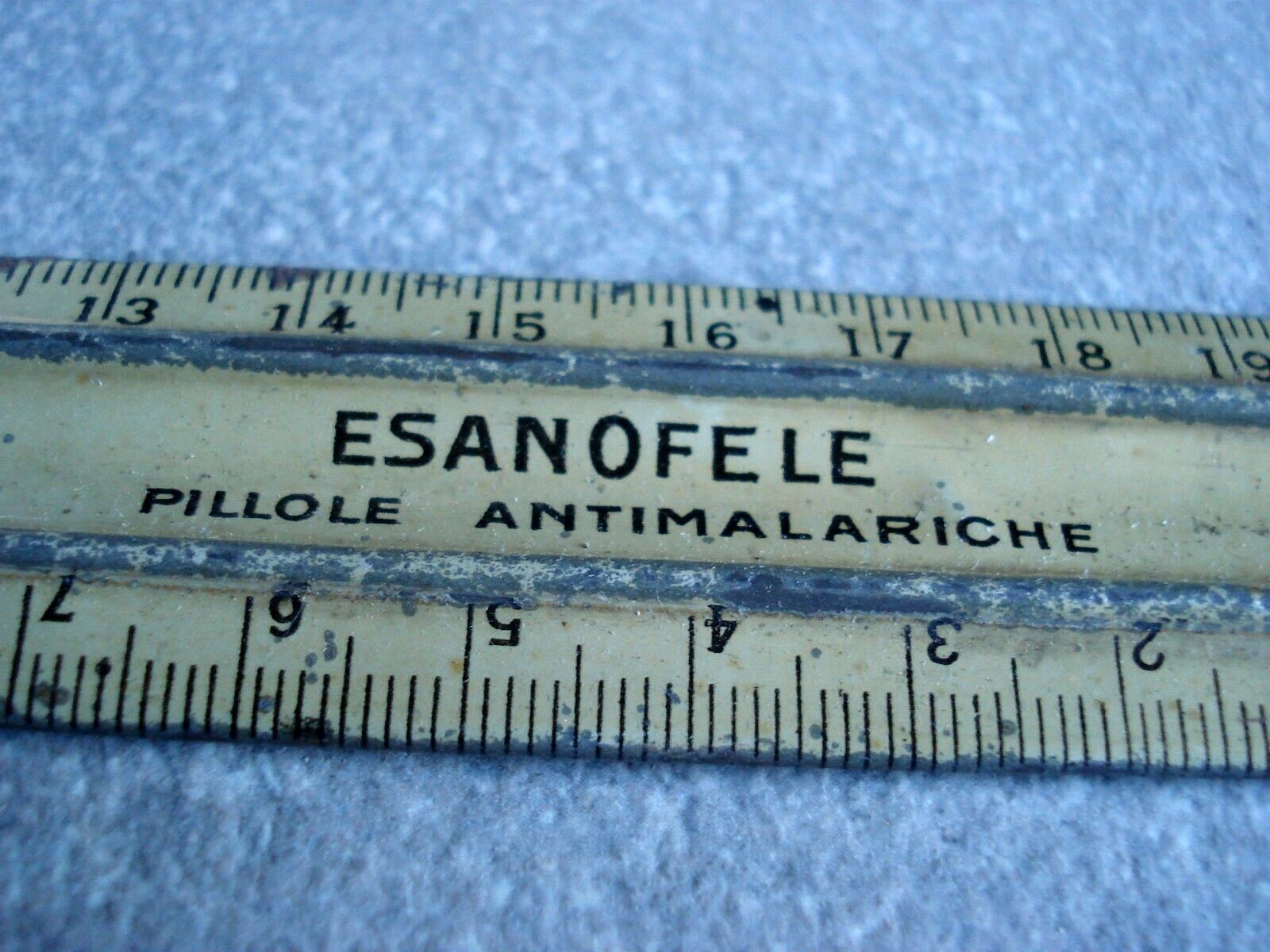 1920 FERRO CHINA BISLERI MILANO HEXANOFELE MALARIA RULER SCREEN PRINTED SHEET METAL