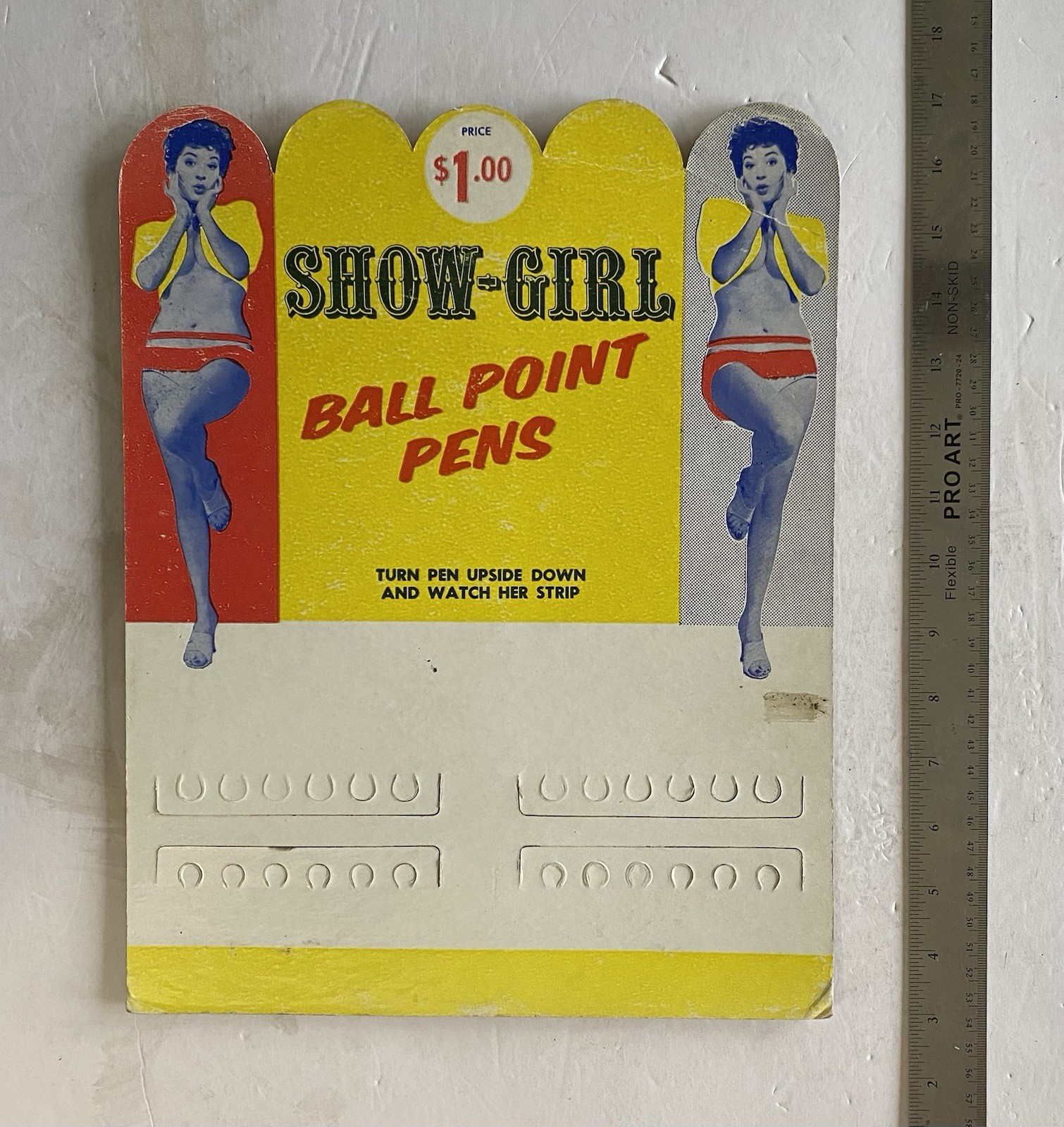 SHOW-GIRL Ball Point Pens STORE DISPLAY Rack “Turn Upside Down Watch Her Strip”!