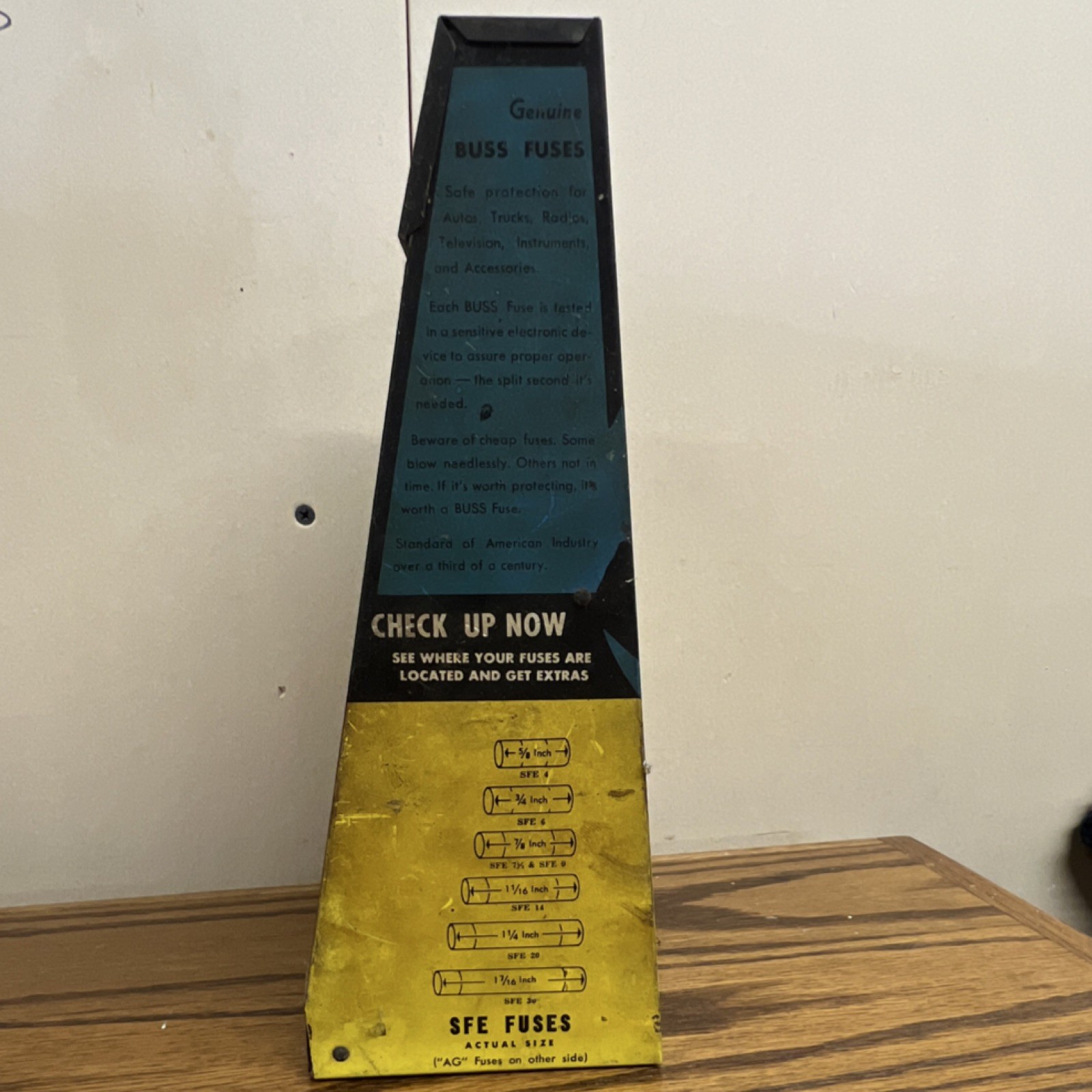 Buss Vintage Glass Tube Fuses Store Display Advertising Rack Yellow Black Blue
