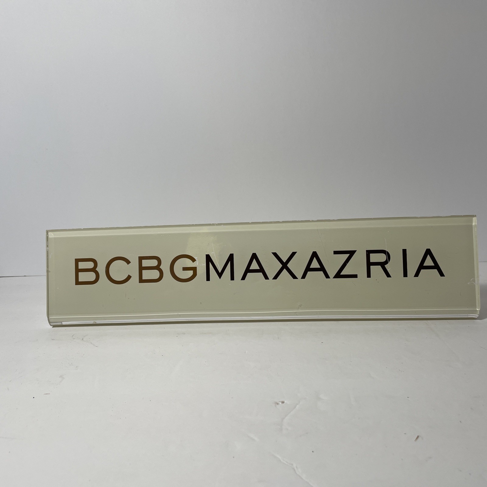 BCBGMAXAZRIA Designer Retail Countertop Display Sign Logo Gold Black Acrylic
