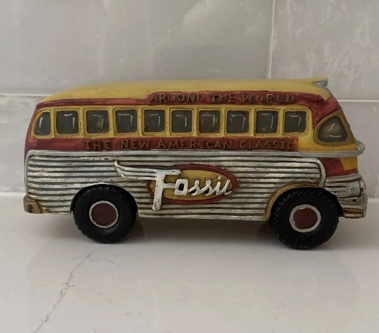 FOSSIL Watch Around The World American Classic Yellow Bus Vehicle Watch Display