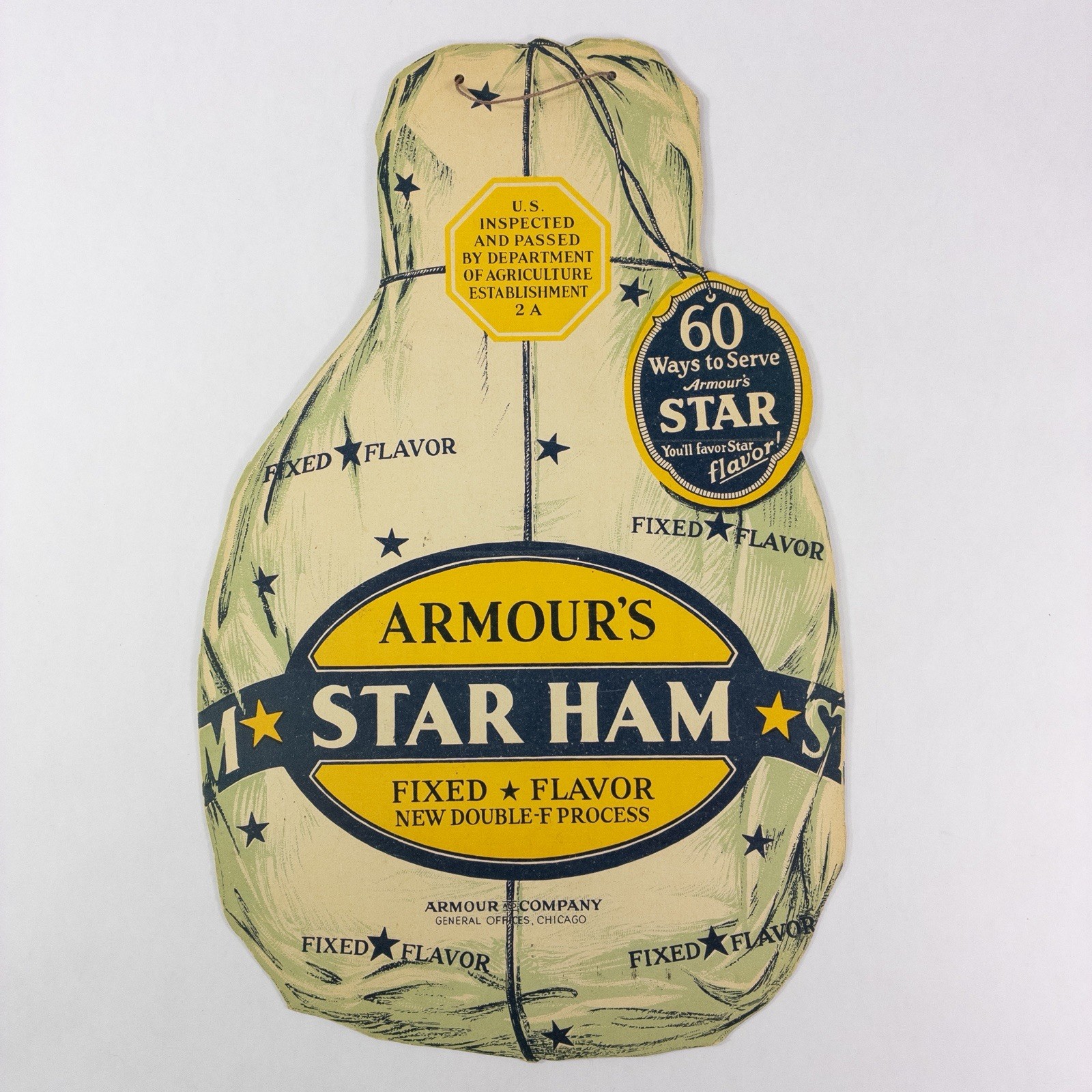 Vintage Armour’s Star Ham Advertising Cardboard Hanging Sign Country Store Rare
