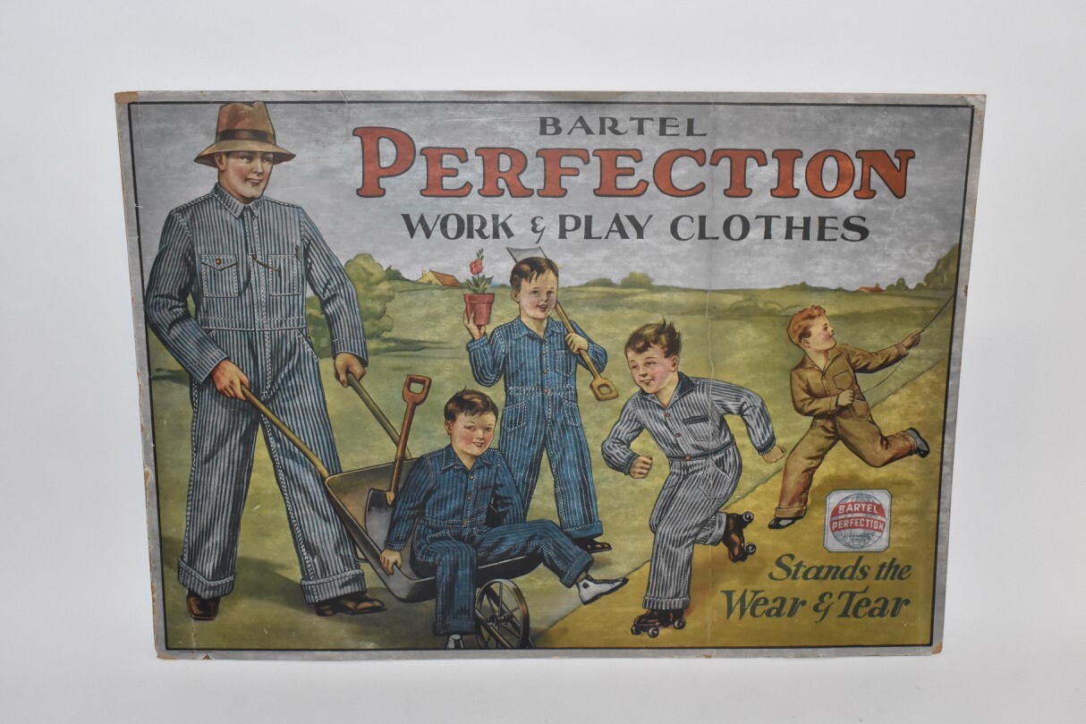 Bartel Perfection Denim Workwear Store Display Sign Coveralls Antique Stifel