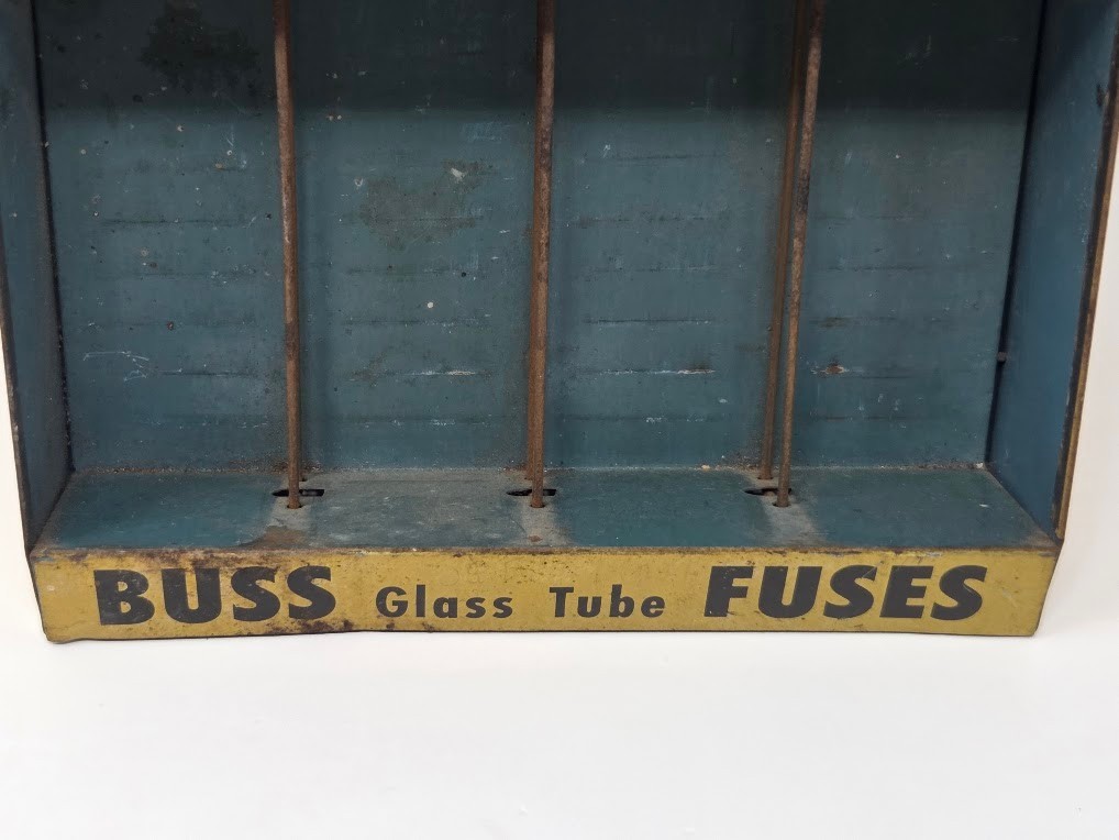 Vintage Buss Glass Tube Fuses Metal Counter Display Rack Advertising Sign
